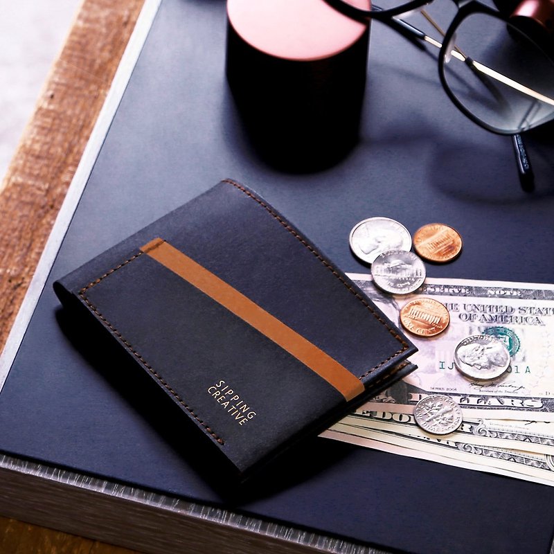【Personalized gift box】Slim Bifold Wallet + Laser Engraving + Gift Package - กระเป๋าสตางค์ - กระดาษ สีดำ