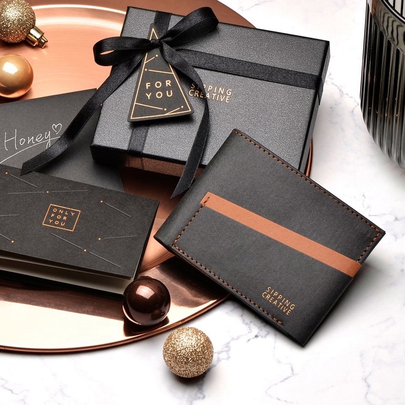 【Personalized gift box】Slim Bifold Wallet + Laser Engraving + Gift Package - Wallets - Paper Black