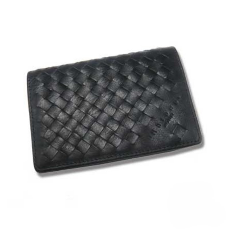Designer Boutique Series-Premium Cowhide Woven Business Card Holder_Classic Black - ที่เก็บนามบัตร - หนังแท้ สีดำ