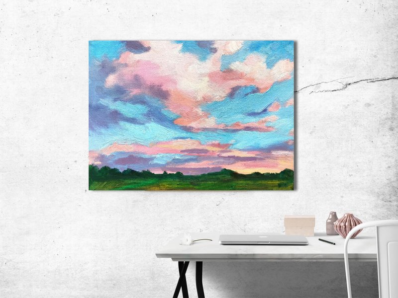 抽像風景 丙烯畫 室內畫 房間裝飾 家居擺設 百搭藝術 Pink Cloud Painting Landscape Painting - 海報/掛畫 - 其他材質 多色