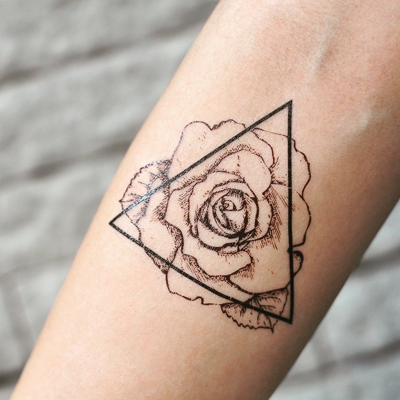 Triangle Rose Outline Temporary Fake Tattoo Sticker (Set of 2) - OhMyTat - Temporary Tattoos - Paper Black