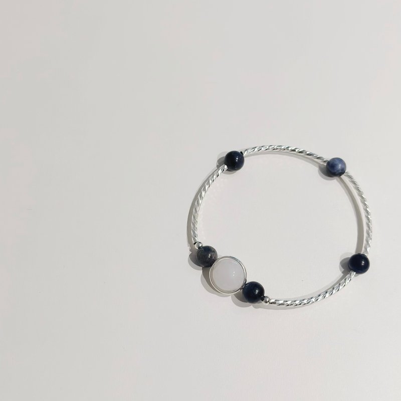 925純銀 藍紋石 母乳 胎毛 臍帶可做 彈力手環 - 嬰兒手鍊/飾品 - 純銀 