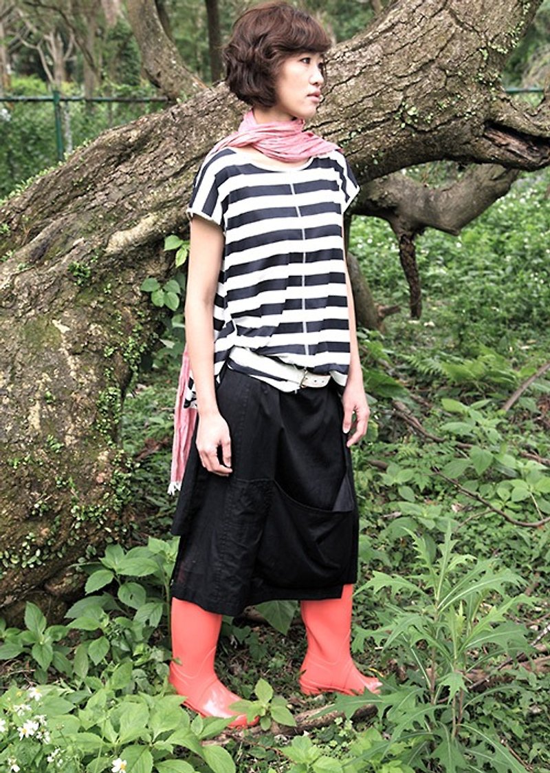 And - big pocket - Ramie cotton skirt_online sale - กระโปรง - ผ้าฝ้าย/ผ้าลินิน สีดำ