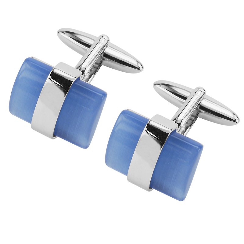 Metal Wrapped Around Blue Catseye Cufflinks - Cuff Links - Other Metals Blue