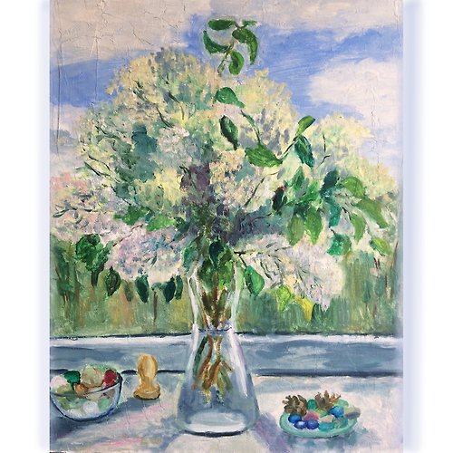 塔蒂艺术绘画工作室 White Flower Painting, Original Oil Painting on Canvas, Spring Flowers 50 x 40