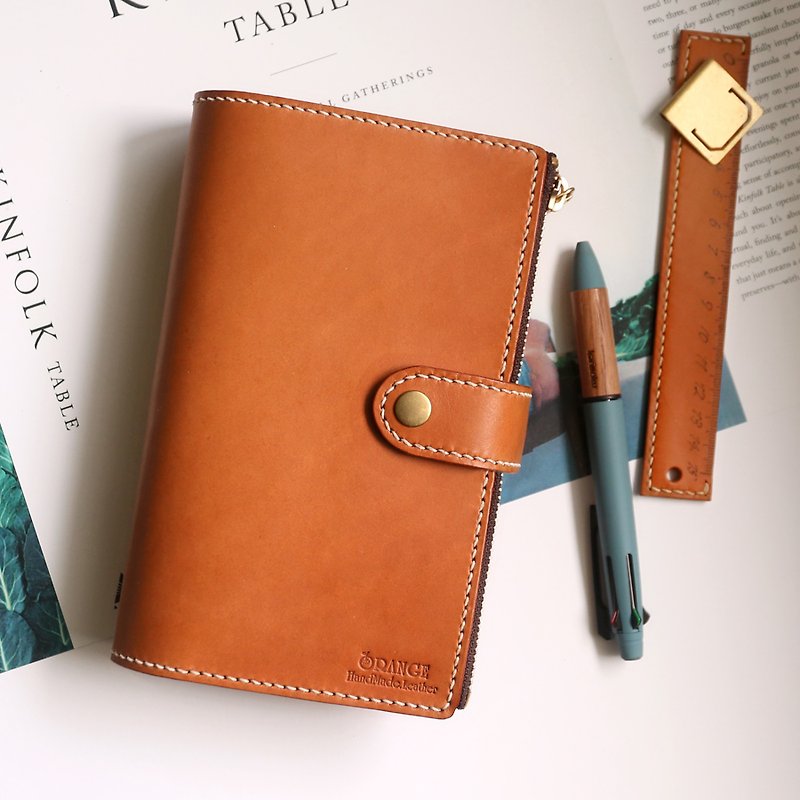 Small orange peel vegetable tanned cowhide A6 6-hole loose-leaf zipper sandwich notebook hand account - Notebooks & Journals - Genuine Leather 