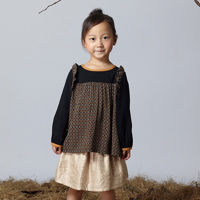 Ángeles- decorated shoulder lotus leaf stitching Printed Top (2-6 years old) - Other - Cotton & Hemp 