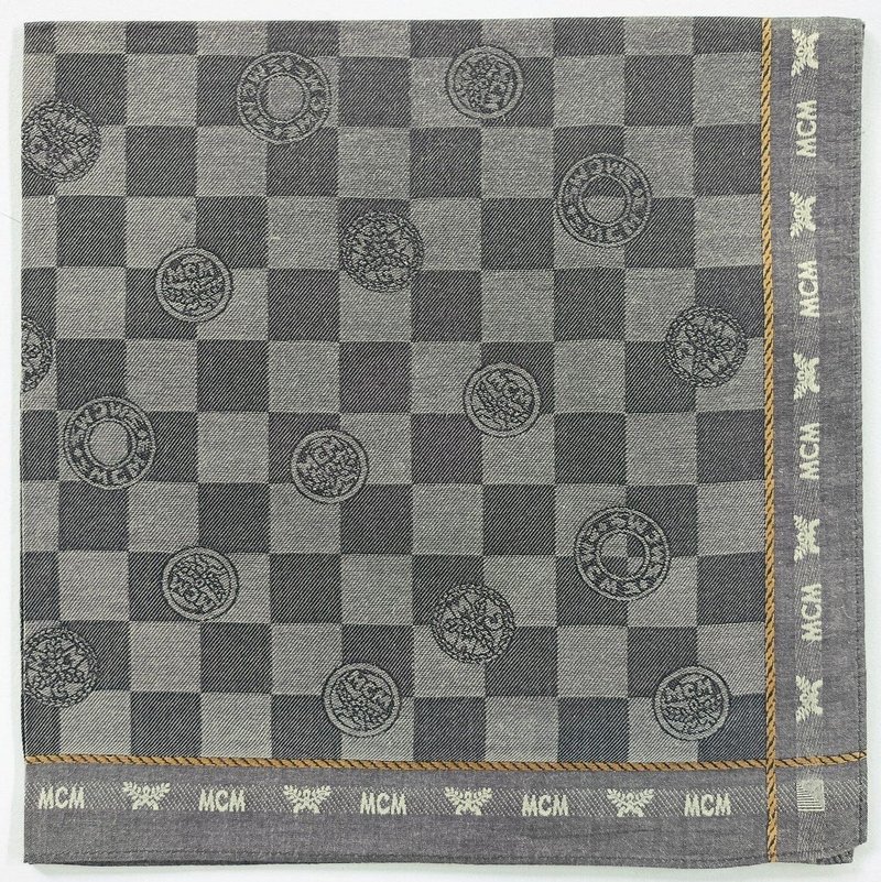 MCM Vintage Handkerchief Pocket Square Gray Monogram 18 x 18 inches - ผ้าเช็ดหน้า - ผ้าฝ้าย/ผ้าลินิน สีเทา