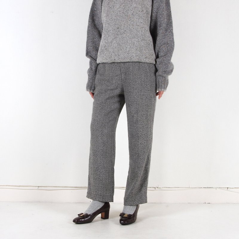 Ancient】 【egg plant grayscale vintage straight trousers - Women's Pants - Wool Gray