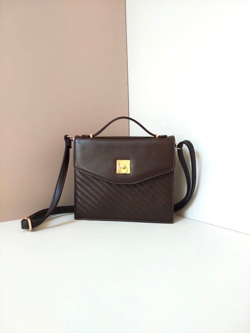 LA LUNE Vintage 日本鑑證古董品選物店 母親節優惠中古二手Celine咖啡色凱莉皮革單肩側背斜孭小包手袋