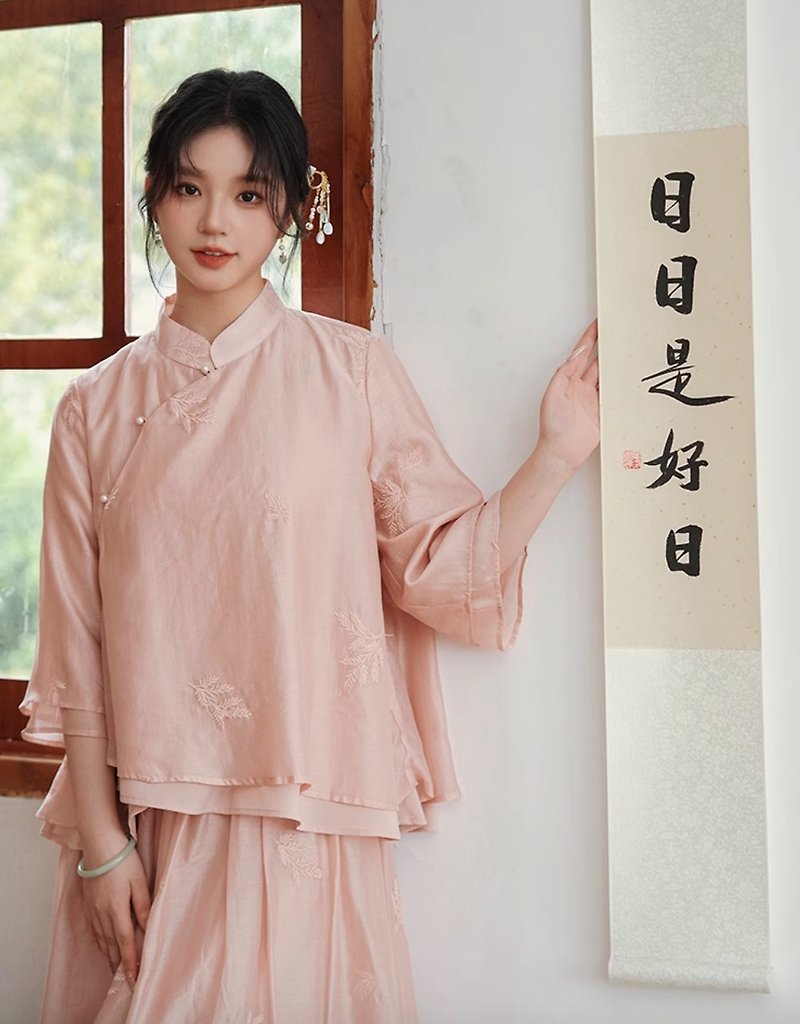 Jiaqirumeng New Chinese Style Improved Top - เสื้อผู้หญิง - วัสดุอื่นๆ สึชมพู