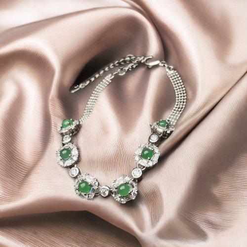 瓔珞珠寶盒 E.L.Jewelry Box 冰綠蛋面翡翠925純銀手鍊 | 天然緬甸玉翡翠A貨