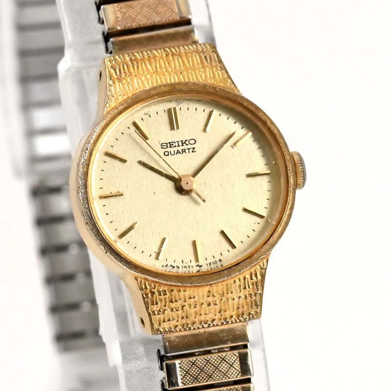 SEIKO 女性用腕時計 クォーツ 1421-5710 ゴールド文字盤 テクスチャーケース 手錶 古董錶 復古手錶 - 女錶 - 不鏽鋼 金色