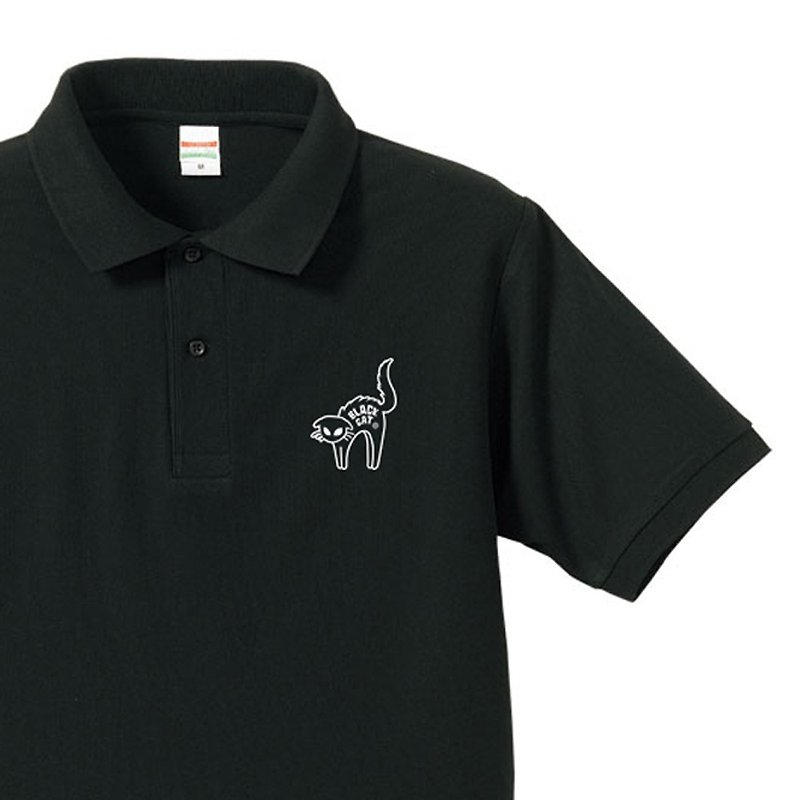 Surprising cat polo shirt [Made to order] - Women's Tops - Cotton & Hemp Black