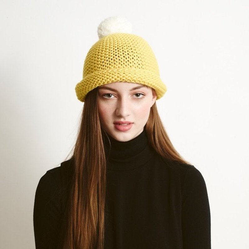英國PomPom超級POM絨球毛帽/黃色 - 帽子 - 聚酯纖維 黃色