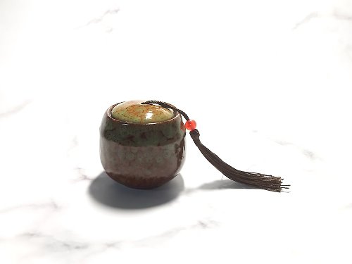 禾家創作坊 古風小陶罐 防潮蓋 茶葉罐 置物罐 / 蘭亭綠