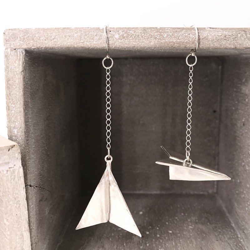 E11020 Jumbo Paper Plane Silver 999 & 925 Earrings - Earrings & Clip-ons - Other Metals Silver