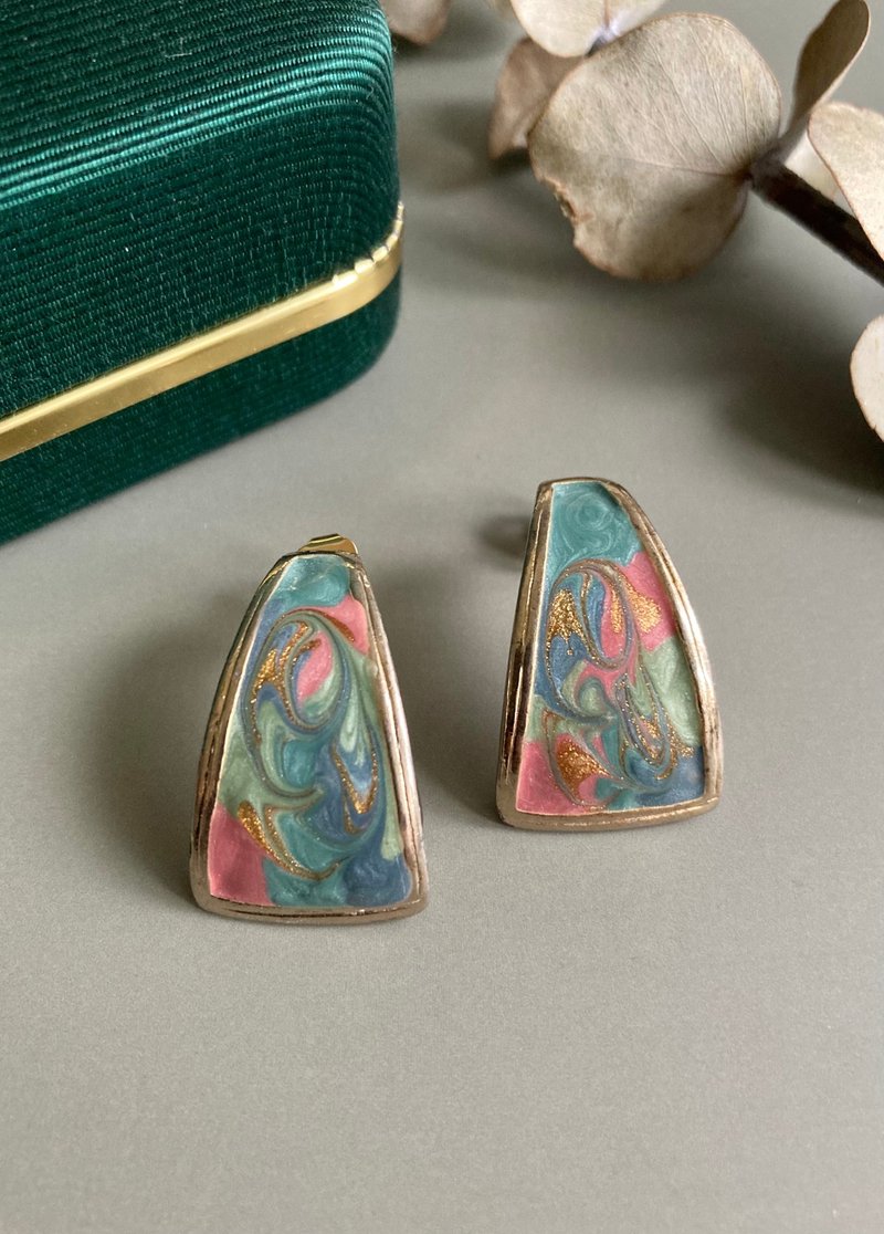 80-90s American retro pastel flow ink enamel earrings - Earrings & Clip-ons - Enamel 