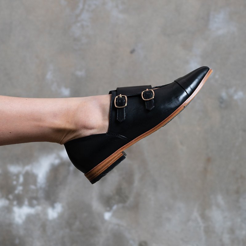 Seasonal offer/handmade black fetal cowhide leather shoes/Mengke leather shoes/limited production development - Women's Leather Shoes - Genuine Leather Black