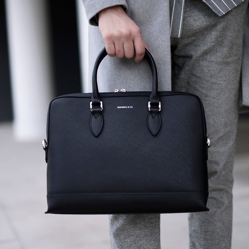 Maverick and Co. - Black Metropolitan Slim Briefcase - Briefcases & Doctor Bags - Genuine Leather Black