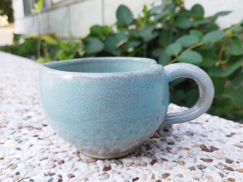 Handmade pottery cup | Blue heart-shaped coffee cup restored - Mugs - Pottery Blue