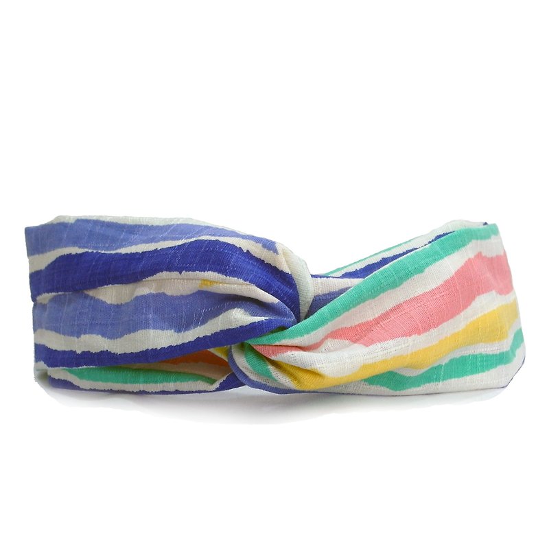 Colorful ocean waves cross hair band - ที่คาดผม - ผ้าฝ้าย/ผ้าลินิน สีน้ำเงิน