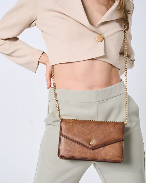 Margot Vegan Chain Bag - Spice Brown Leaf Leather