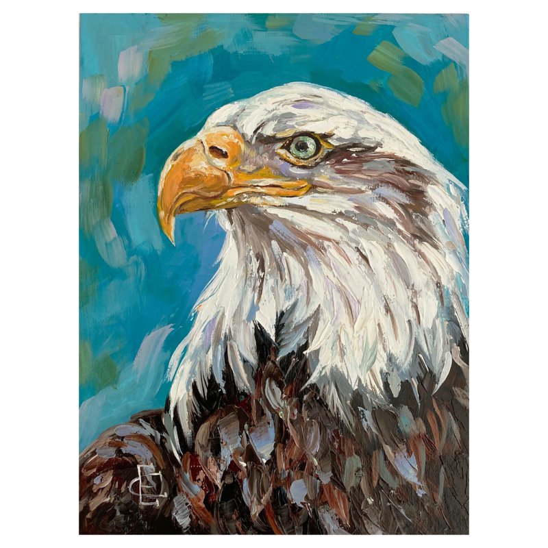 Eagle Painting Original Artwork Bird Impasto Oil Painting American Bald Eagle - Wall Décor - Other Materials 