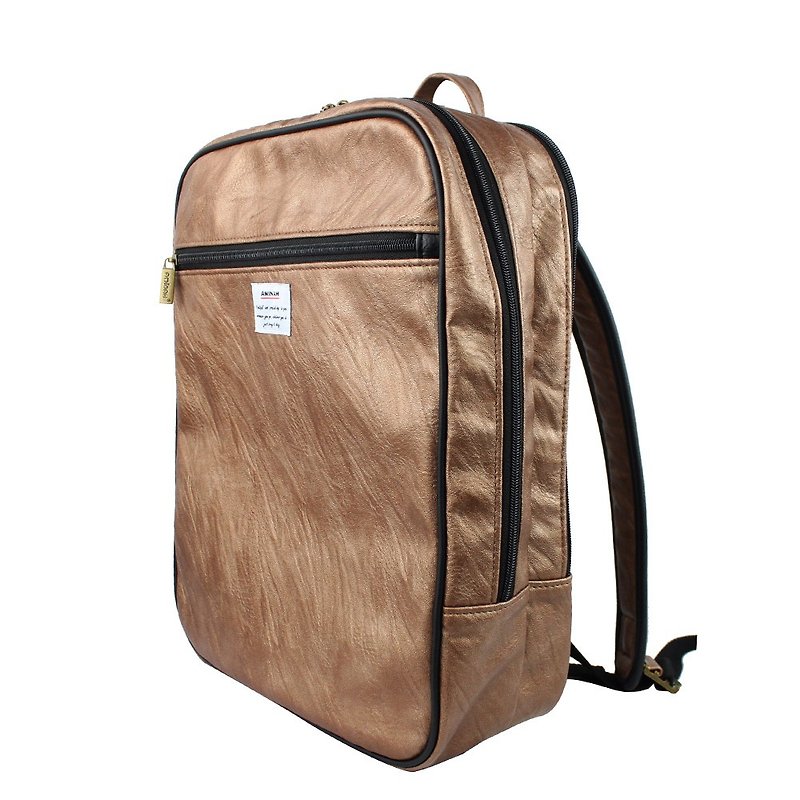 AMINAH-Bronze Regular Backpack【am-0292】 - Backpacks - Faux Leather Gold