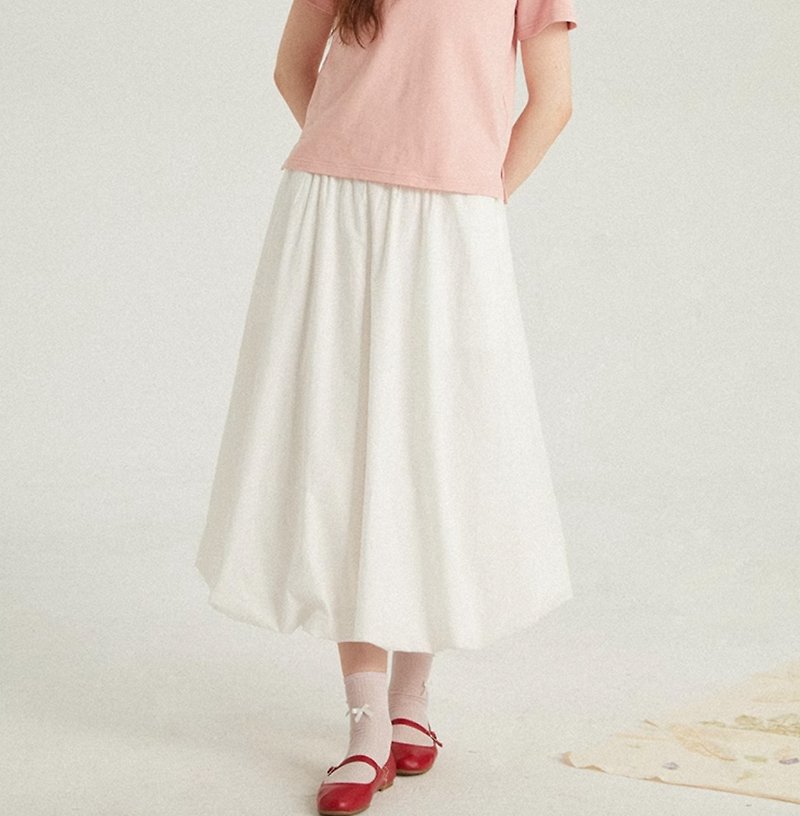 French minimalist light breathable flower bud skirt - กระโปรง - วัสดุอื่นๆ ขาว