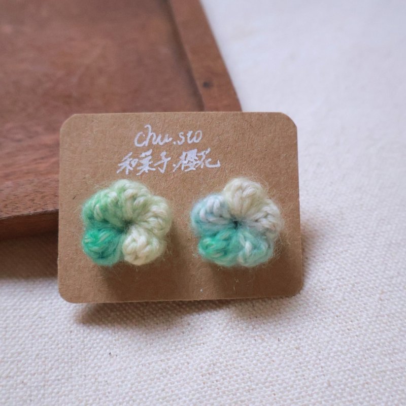 限定款-和菓子 櫻花耳環03/薄荷漸層/低敏材質 - 耳環/耳夾/耳骨夾 - 棉．麻 綠色