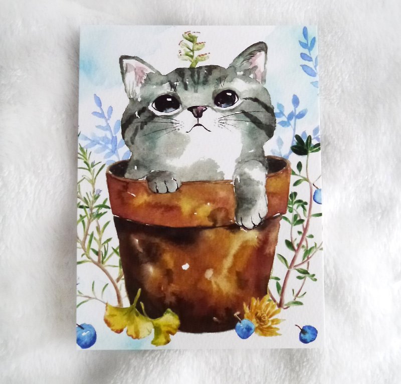 手描きのクリエイティブポストカード - ジューシーな猫 - カード・はがき - 紙 多色