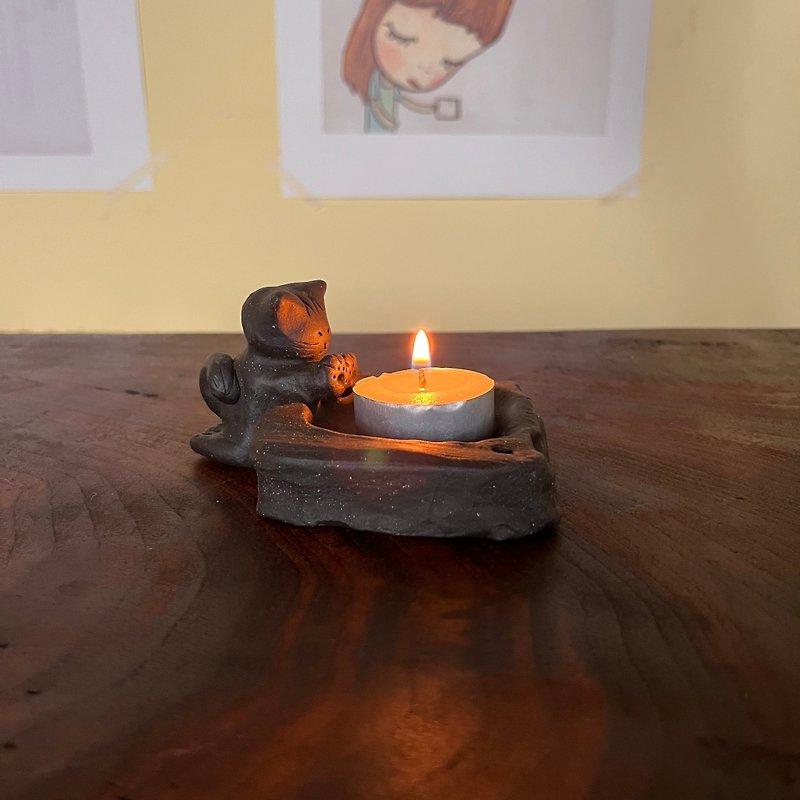 Healing flower / candle holder / incense sticks stick / mine platform / pottery - Candles & Candle Holders - Pottery Black