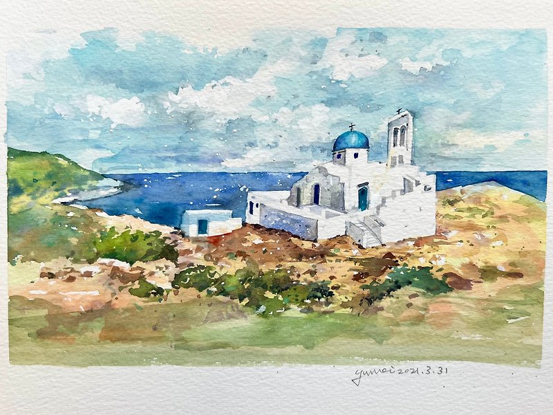 Hand painted watercolor greek scenery - Illustration, Painting & Calligraphy - Paper 