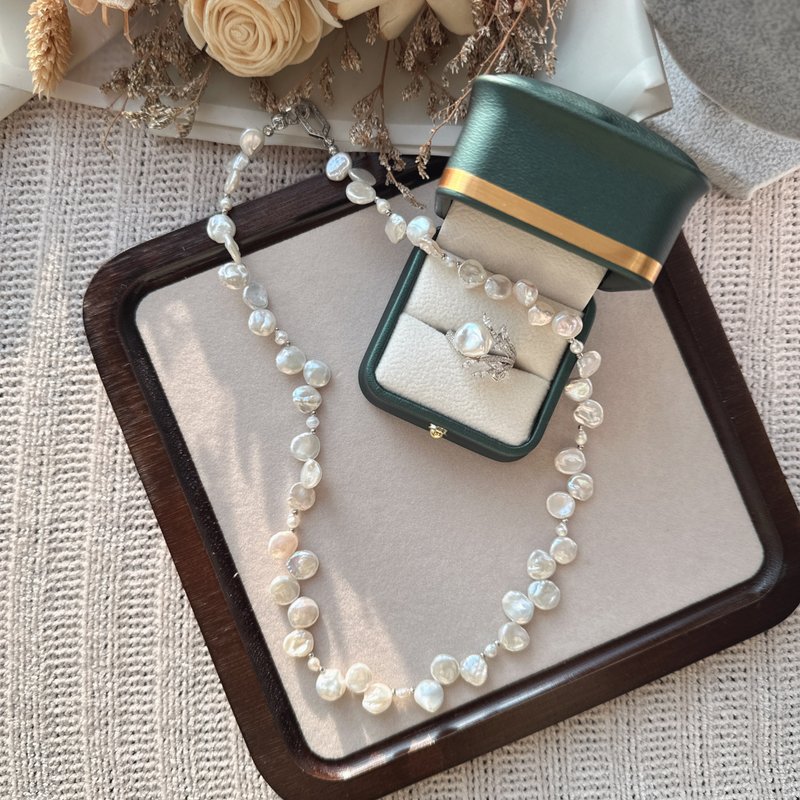 Alpha studio natural baroque pearl necklace - สร้อยคอ - ไข่มุก สีเงิน