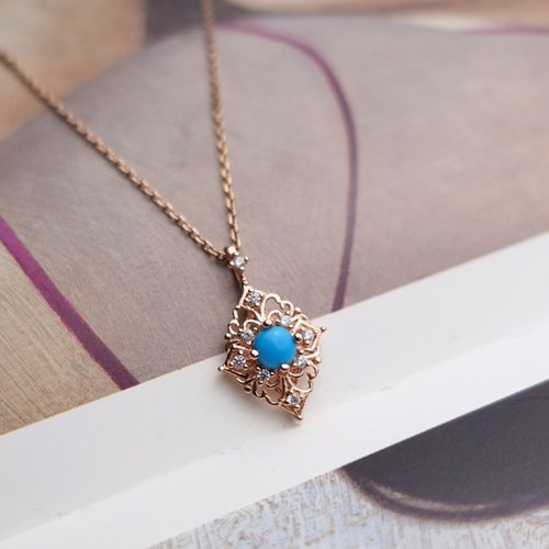 NOW jewelry 精靈能量綠松石 土耳其石 宮廷風設計 柔美玫瑰金 純銀項鍊 禮物