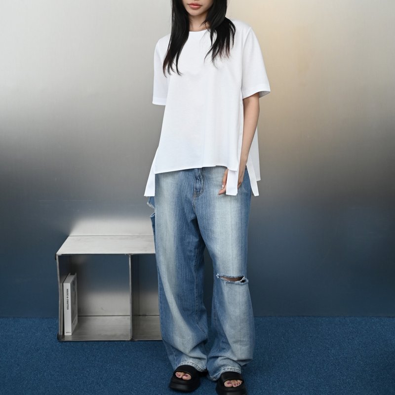 破壞感-街頭牛仔褲-藍色 - 女長褲 - 棉．麻 藍色