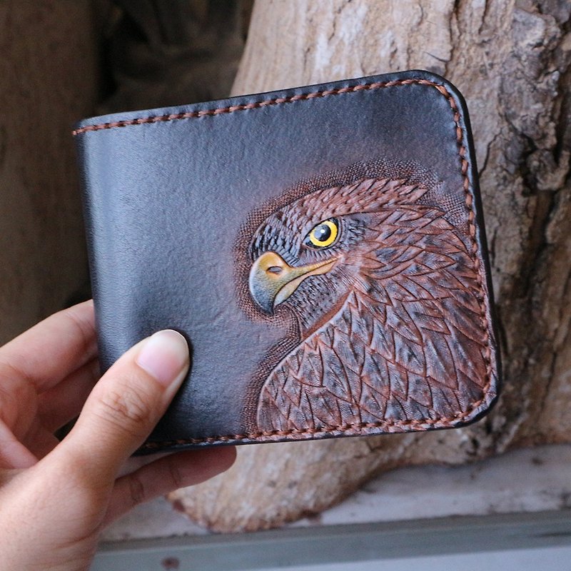 Cowhide/Carved Short Clip/Eagle - Wallets - Genuine Leather 