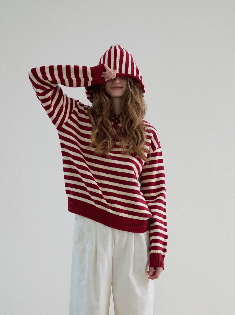 Striped Voyager Nordic Retro Striped Hooded Sweater - สเวตเตอร์ผู้หญิง - วัสดุอื่นๆ หลากหลายสี