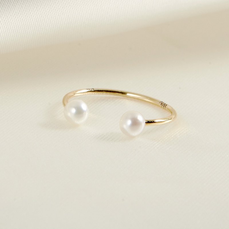K10 Brilliant Pearl Opening and Closing Ring Akoya Premium Pearl - แหวนทั่วไป - เครื่องประดับ สีทอง