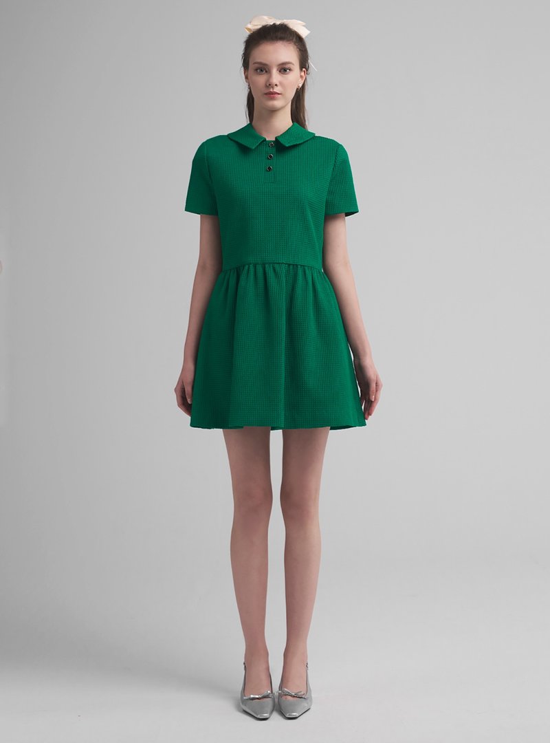 Jade法式休閒立體織紋洋裝 (綠) - 洋裝/連身裙 - 其他人造纖維 