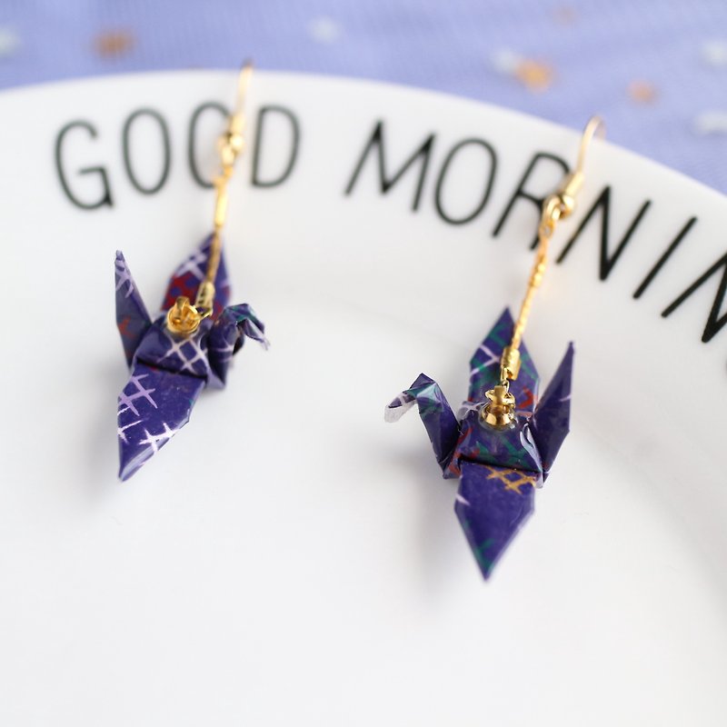18kgf waterproof Japanese paper purple crane dangle long earrings birthday gift - Earrings & Clip-ons - Paper Purple