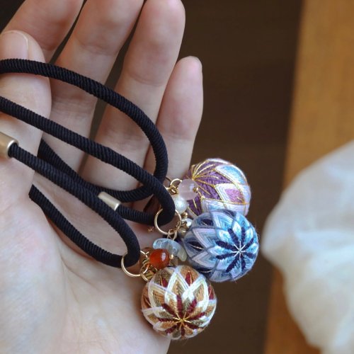 相縫手工設計館 手鞠球DIY資料包手工刺繡水晶貝珠琉璃發繩發圈發飾禮物