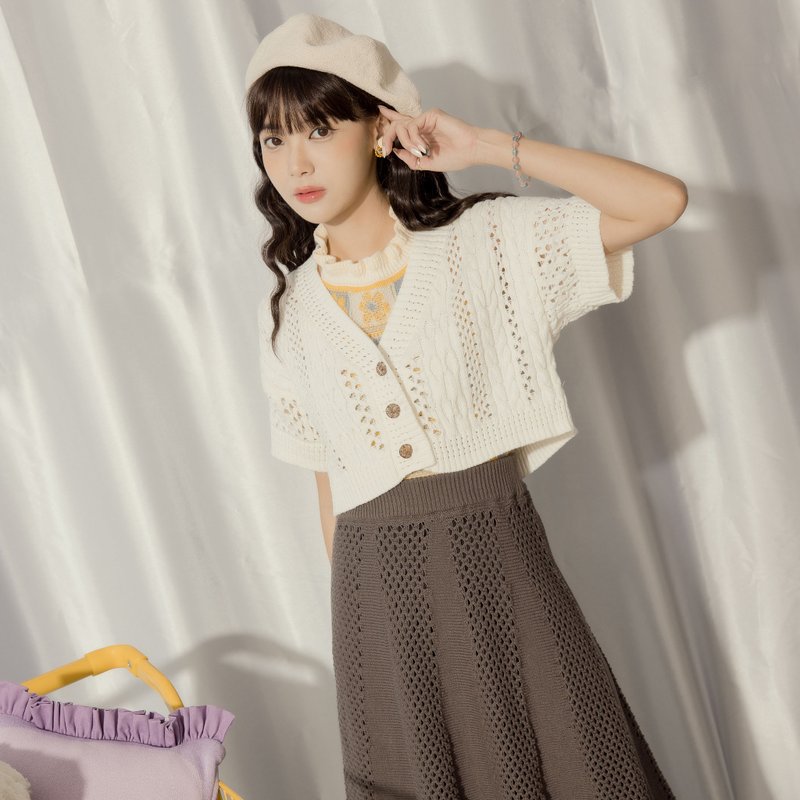 Short Knit Cardigan - สเวตเตอร์ผู้หญิง - ไฟเบอร์อื่นๆ ขาว