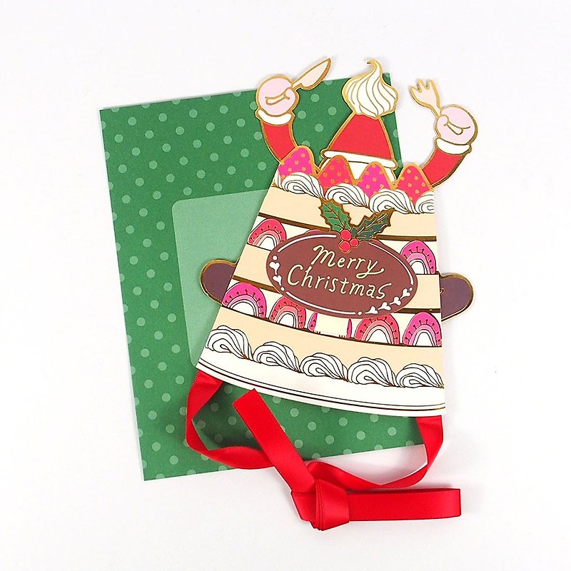 Christmas old man eating cake three-dimensional hat Christmas card [Hallmark-Card Christmas Series] - การ์ด/โปสการ์ด - กระดาษ หลากหลายสี