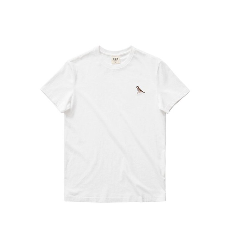 chichaqu | Cotton T-shirt with Embroidery /Sparrow/ - เสื้อยืดผู้ชาย - ผ้าฝ้าย/ผ้าลินิน 