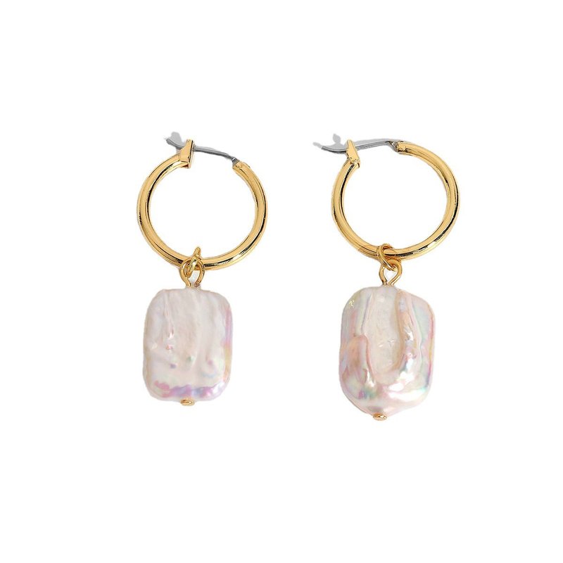 海洋的珍藏珍珠吊墜耳環 Ocean Treasure Earrings - 耳環/耳夾 - 不鏽鋼 金色