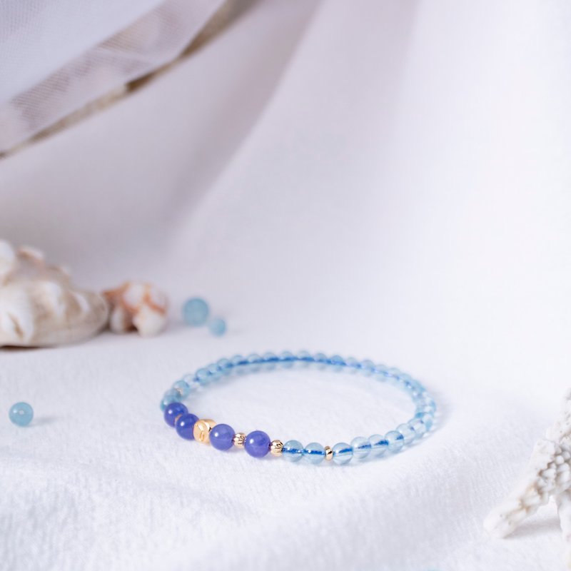 Sky blue sea design | Aquamarine | Tanzania | Natural energy bracelet - สร้อยข้อมือ - เครื่องประดับพลอย สีน้ำเงิน