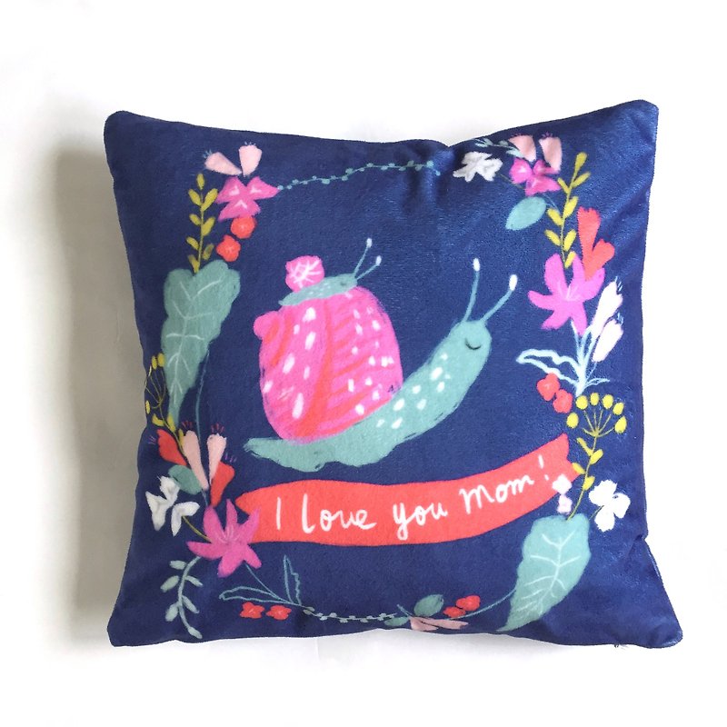 Mom, I love you little snail and mom flower pillow - with pillow core mother birthday gift - หมอน - เส้นใยสังเคราะห์ สีน้ำเงิน