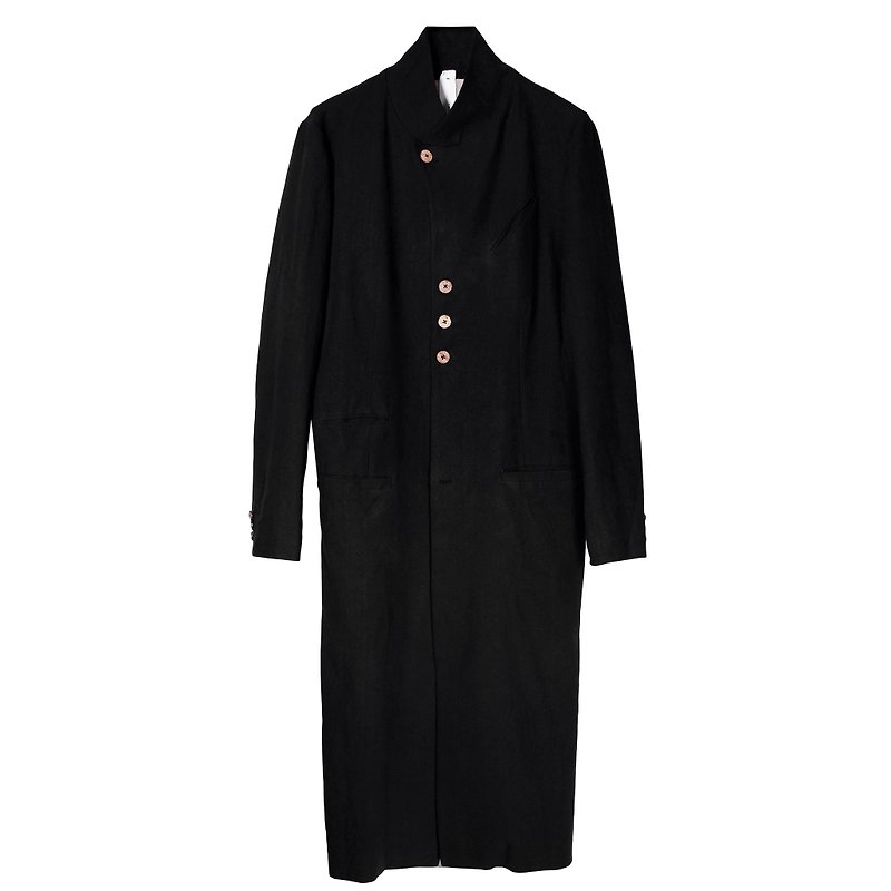 Long Coat "Koji" - เสื้อโค้ทผู้ชาย - ผ้าฝ้าย/ผ้าลินิน สีดำ